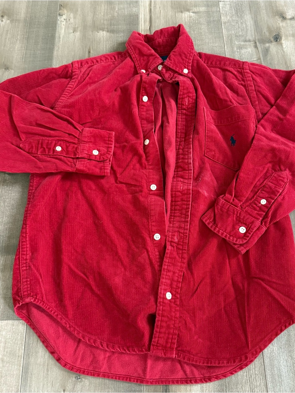 Ralph Lauren Button Down Shirt Corduroy Red Boys 7 Long Sleeve Preppy Warm